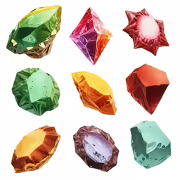 there are various shapes of jeweled gems