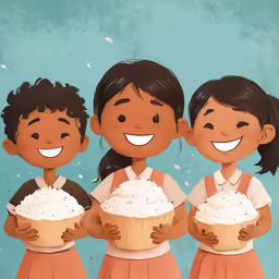 three young girls are holding cakes in their hands