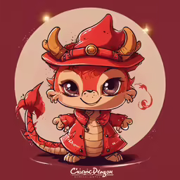 a little red devil in a red hat with horns