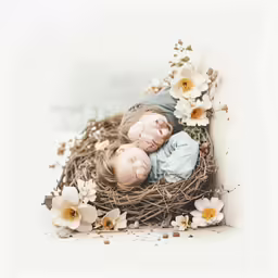 a doll and a doll are in a nest