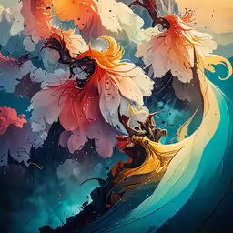 two women on a wave next to an octopus
