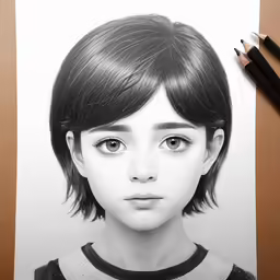 a pencil drawing of a girl with bangs and bangs