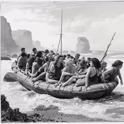 a group of people that are in a raft on the water