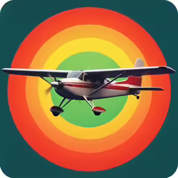 a small airplane flying past a bright circle