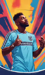 the illustration of the man in a blue jersey,an illustration of a soccer player in blue jersey