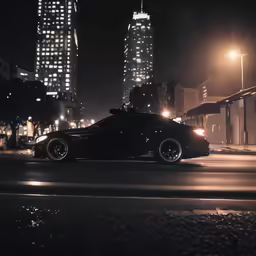 a car that is parked in the street at night