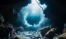 a cave filled with water and ice on the ground