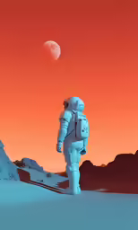 an astronaut walking on a large snowy field