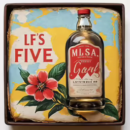 an old box with a bottle of liquor