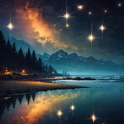 stars over water and mountains on the coast