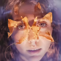 a boy with two leaves in his eyes