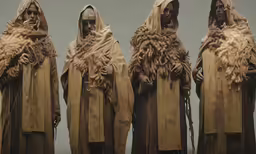 three people dressed up in elaborate clothes