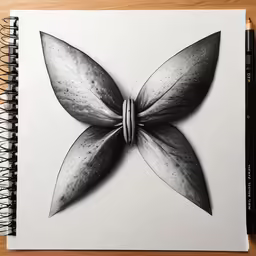 a black and white photo of a large butterfly on a piece of paper