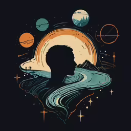 a man is in front of a space scene