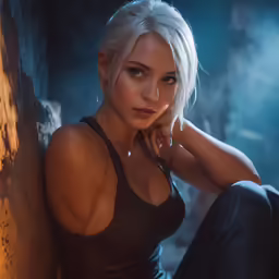 a very attractive woman with tattoos posing in a dark background
