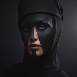 a woman wearing black and white makeup, with her face painted like a half - circle