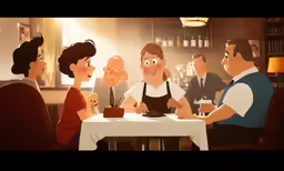 two women are sitting in front of a man at a table