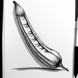 an ink painting of a banana on paper with a pen