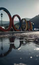 an artistic artwork on display near a pool