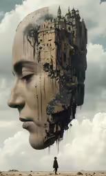 the man is looking at the picture in the sky