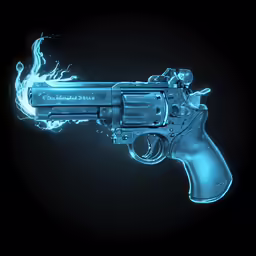 a blue neon gun with flames flying out of it