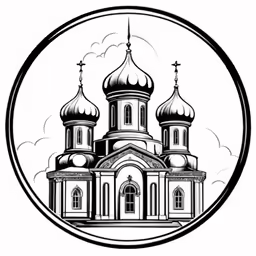 the black and white drawing of an old church