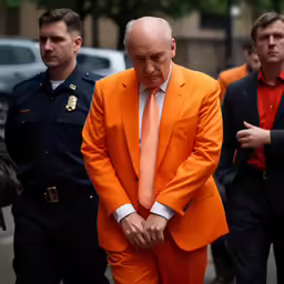 an orange suit worn by a man in a suit