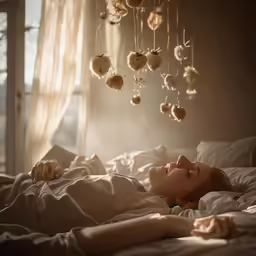 an image of woman in bed with heart decorations