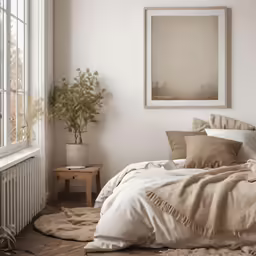 the bed is neatly made and ready to be slept in