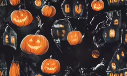 halloween pumpkins light up the night sky and onlookers