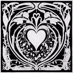 a heart shaped design with a small amount of white,an intricately decorated design on a black and white background