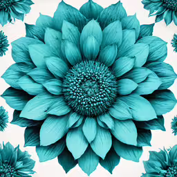 an overhead view of a big flower in a green and blue background,a blue flower with leaves in the center