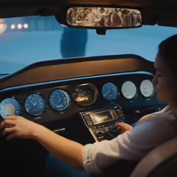 an individual in a vehicle with various instruments