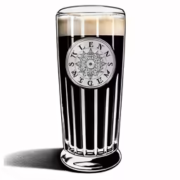 a drawing of an alcoholic beverage with a clock on the side