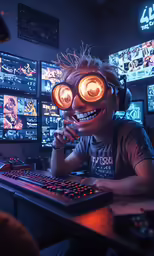 a young boy with his eyes shut is playing on his computer