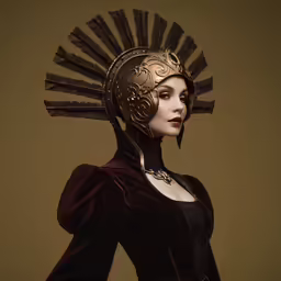 the woman in an armor wearing a helmet