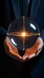 someone holding a small sphere in their hands