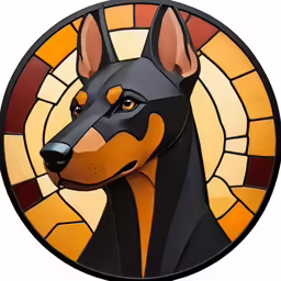 a dog is depicted in a stained glass window