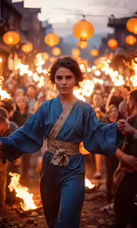 a person that is walking through some fire