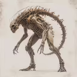 a drawing shows the back side of a monster with horns