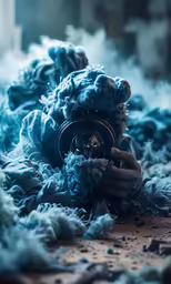 a blue background is seen as an artistic artwork