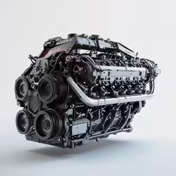 the engine of a car in front of a gray background