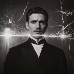 a man in tuxedo standing under the light rays of a street light