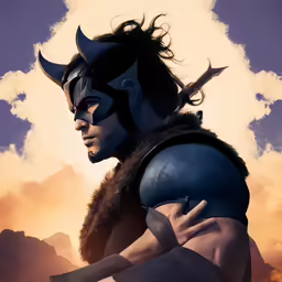 a person in a costume and mask looking at the sky
