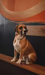 a dog that is sitting on a bench