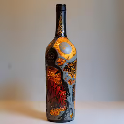 an artistic painting is on a wine bottle
