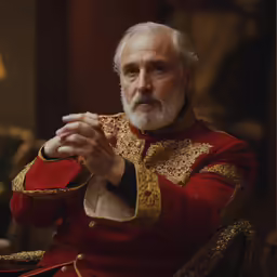 a man in a red and gold uniform