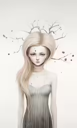 the woman is in an art painting with long hair and an artistic look