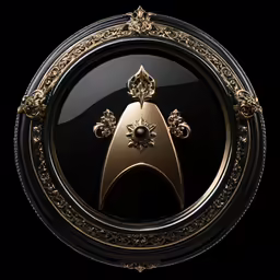 a black and gold star trek badge