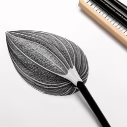 a pencil is laying next to a drawing of a leaf
